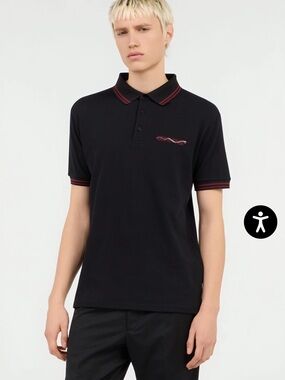 Roberto Cavalli Black Polo with Red stripeTrim Size XL PTP 23” NWT / COA
